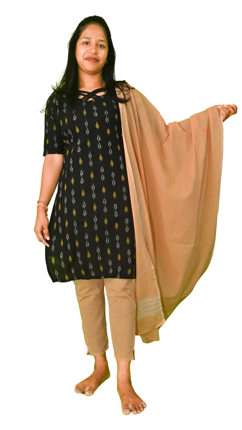 Salwar Suit Set (Ethnic Ikat Style)black and beige combination(STITCHED)