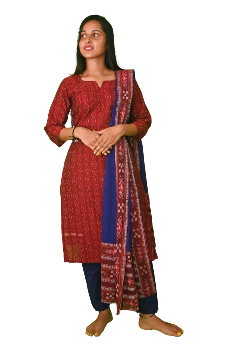 Sambalpuri Suit set Salwar Suit Set (Ethnic Ikat Style)maroon and navy blue combination(STITCHED)