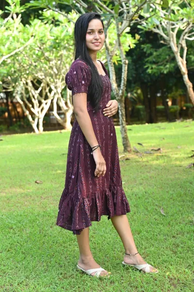 Sambalpuri Stylish One Piece Flared Midi Dress (one-piece) with ethnic Ikat pattern